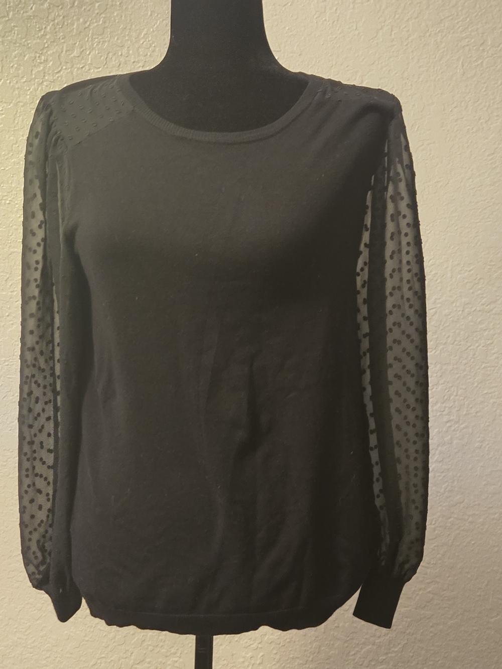 Black Sheer Dot Sleeve Women’s Top